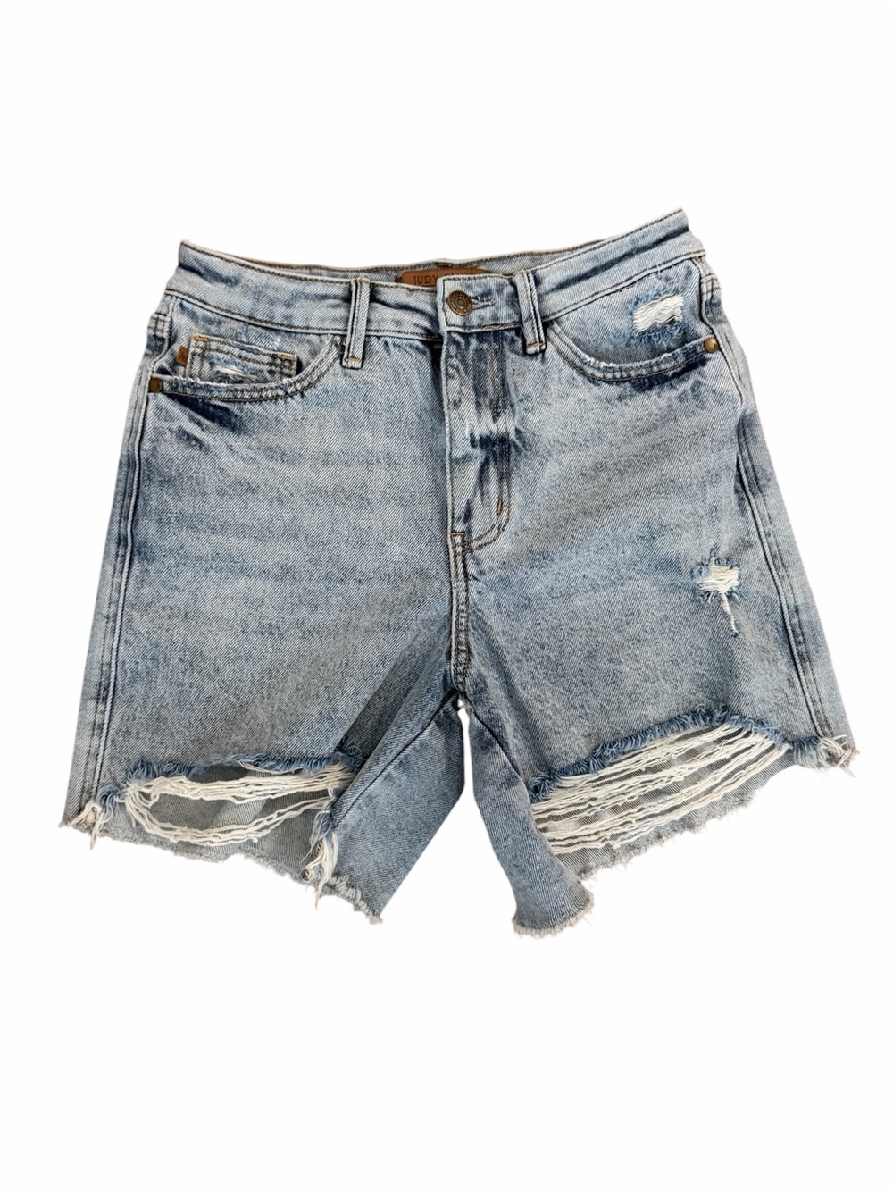 Judy Blue Dad Short Women’s Light Wash Distressed Denim Shorts Sz S GUC